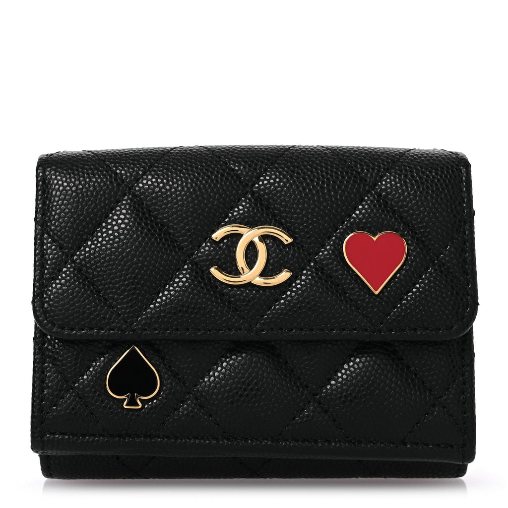 Caviar Quilted Enamel Coco Casino Double Flap Wallet Black