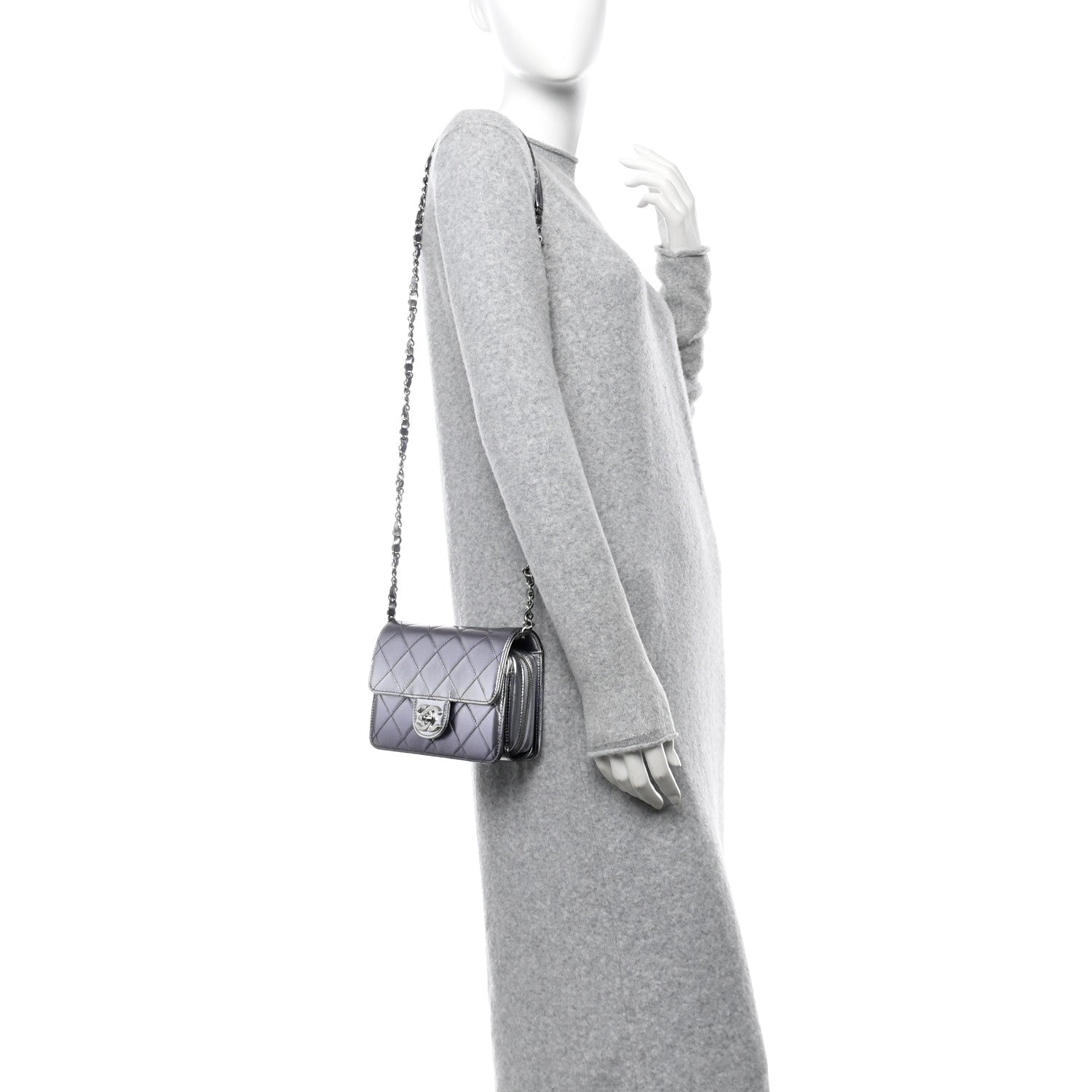 Metallic Lambskin Like A Wallet Flap Silvery Black