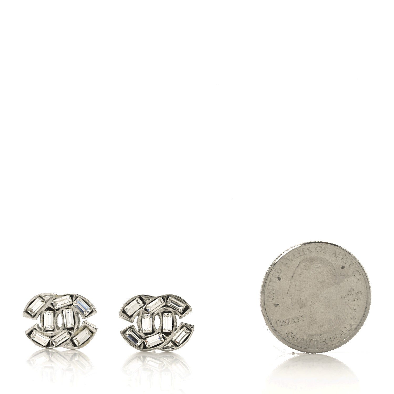 Baguette Crystal CC Earrings Silver