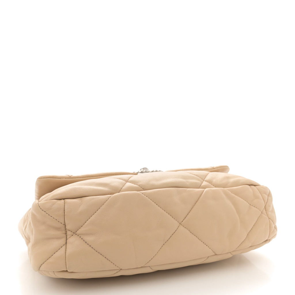 Goatskin Quilted Large Chanel 19 Flap Light Beige