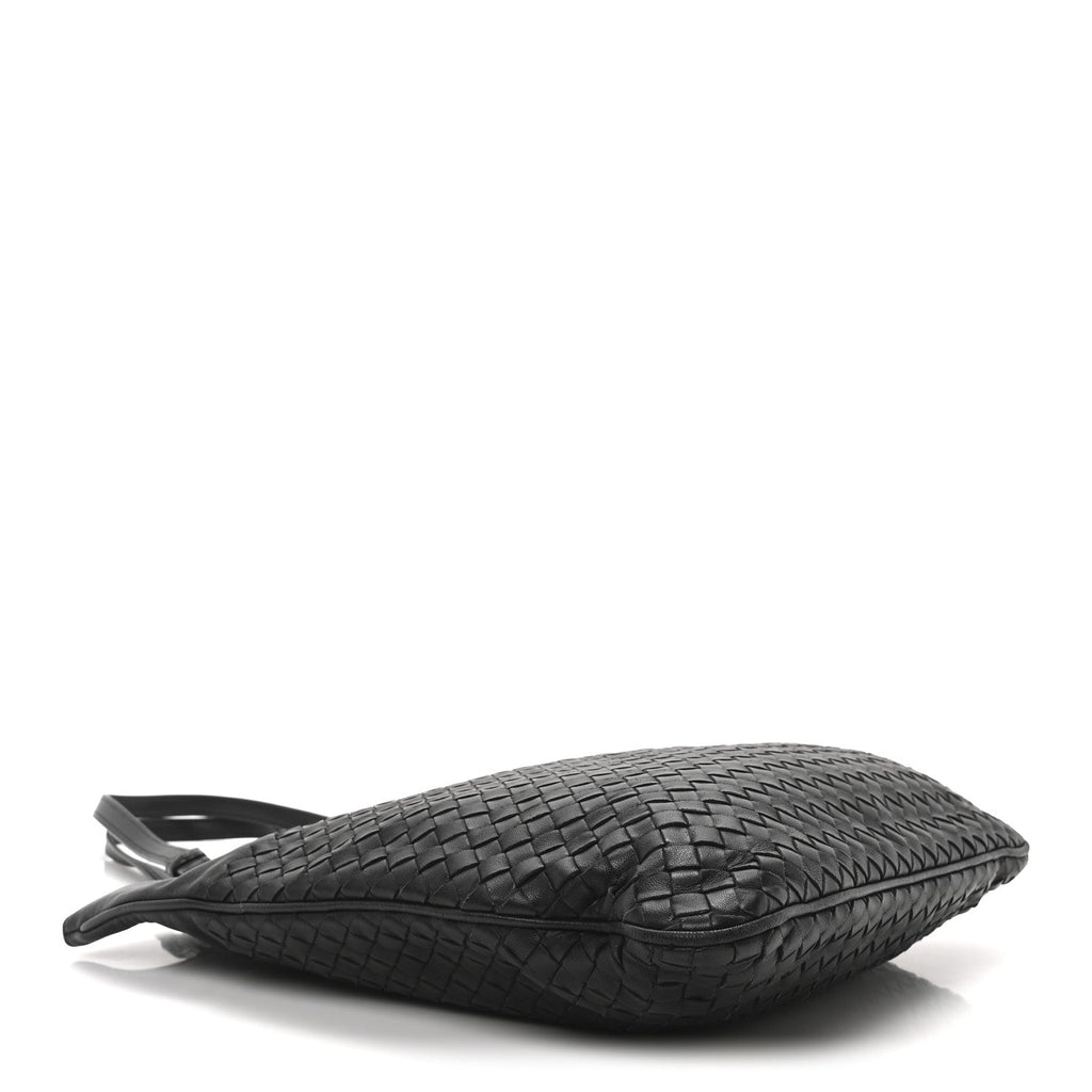 Nappa Intrecciato Flat Shoulder Bag Black