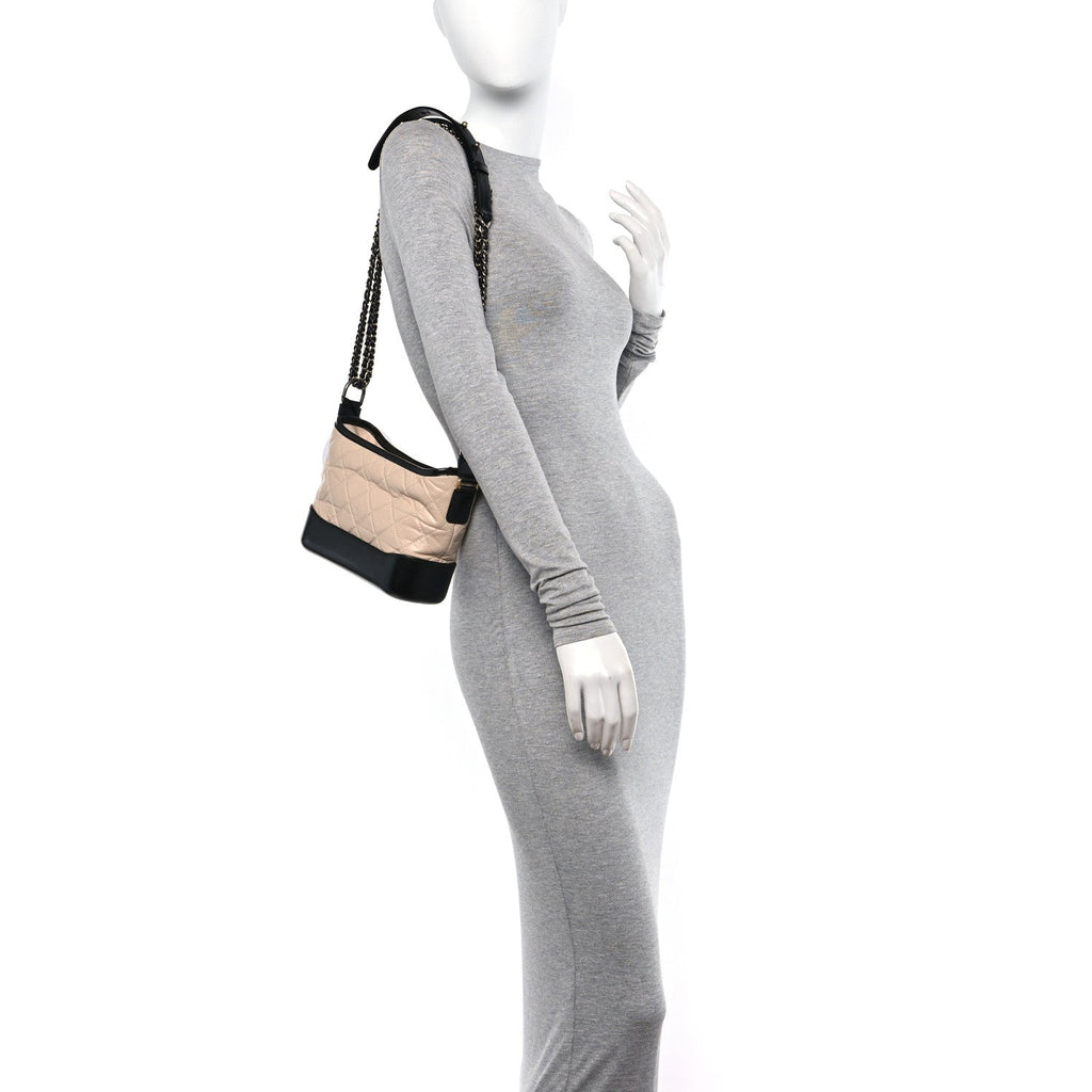 Aged Calfskin Quilted Small Gabrielle Hobo Beige Black