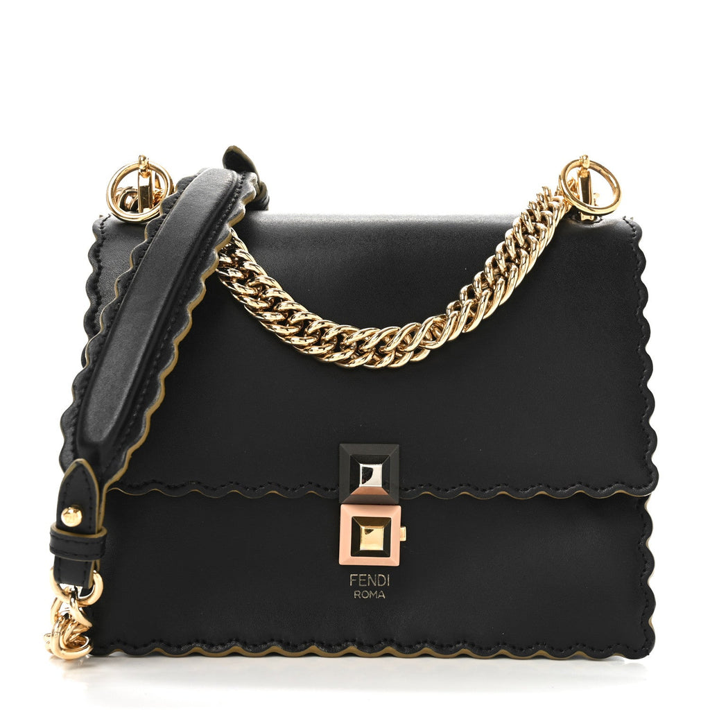 Vitello Liberty Scalloped Studded Small Kan I Shoulder Bag Black