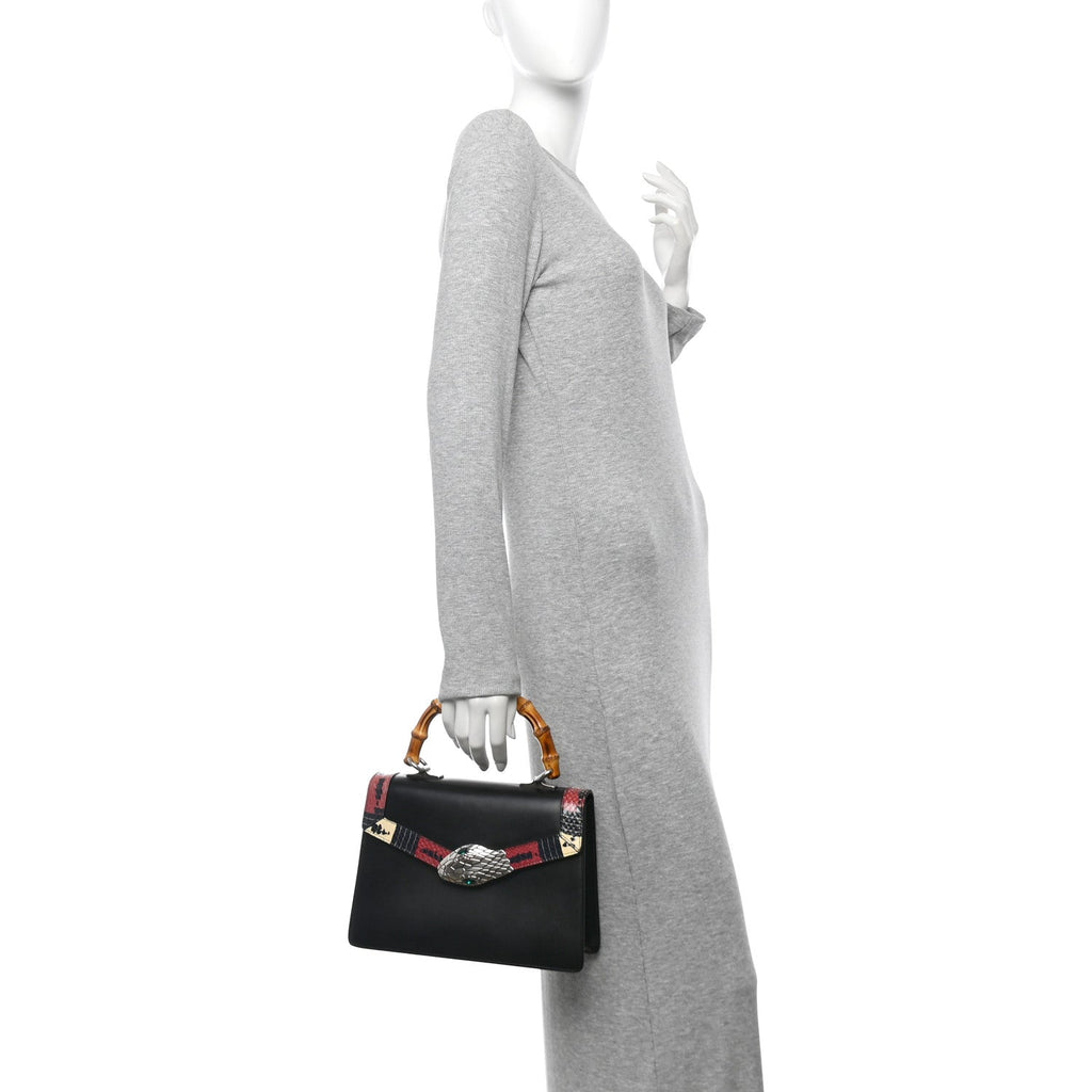 Calfskin Snakeskin Small Lilith Top Handle Bag Black