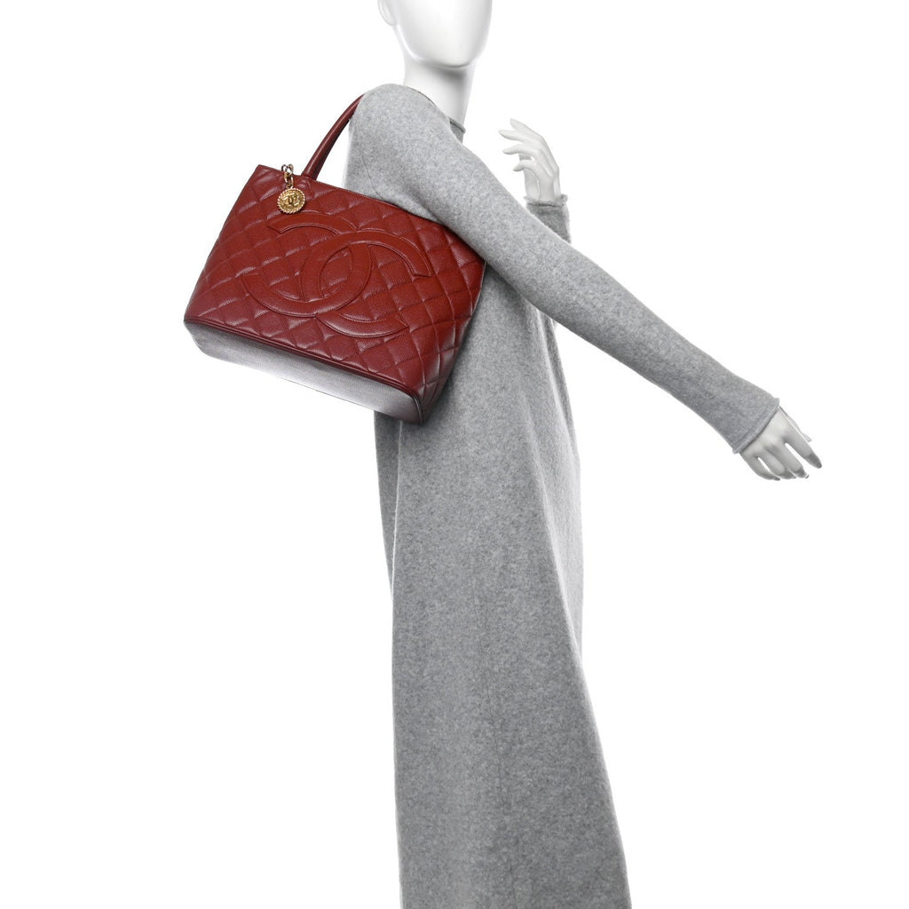 Caviar Quilted Medallion Tote Bordeaux
