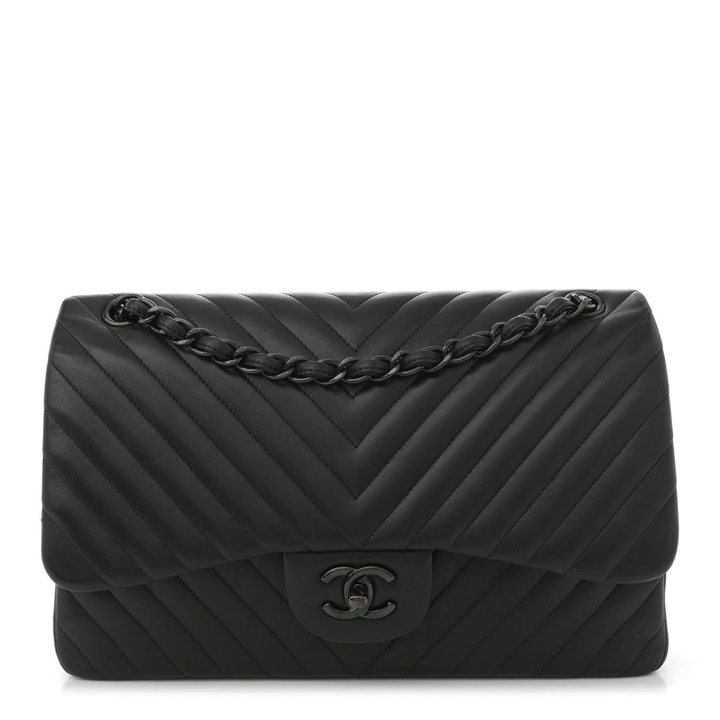 Lambskin Chevron Quilted Jumbo Double Flap So Black