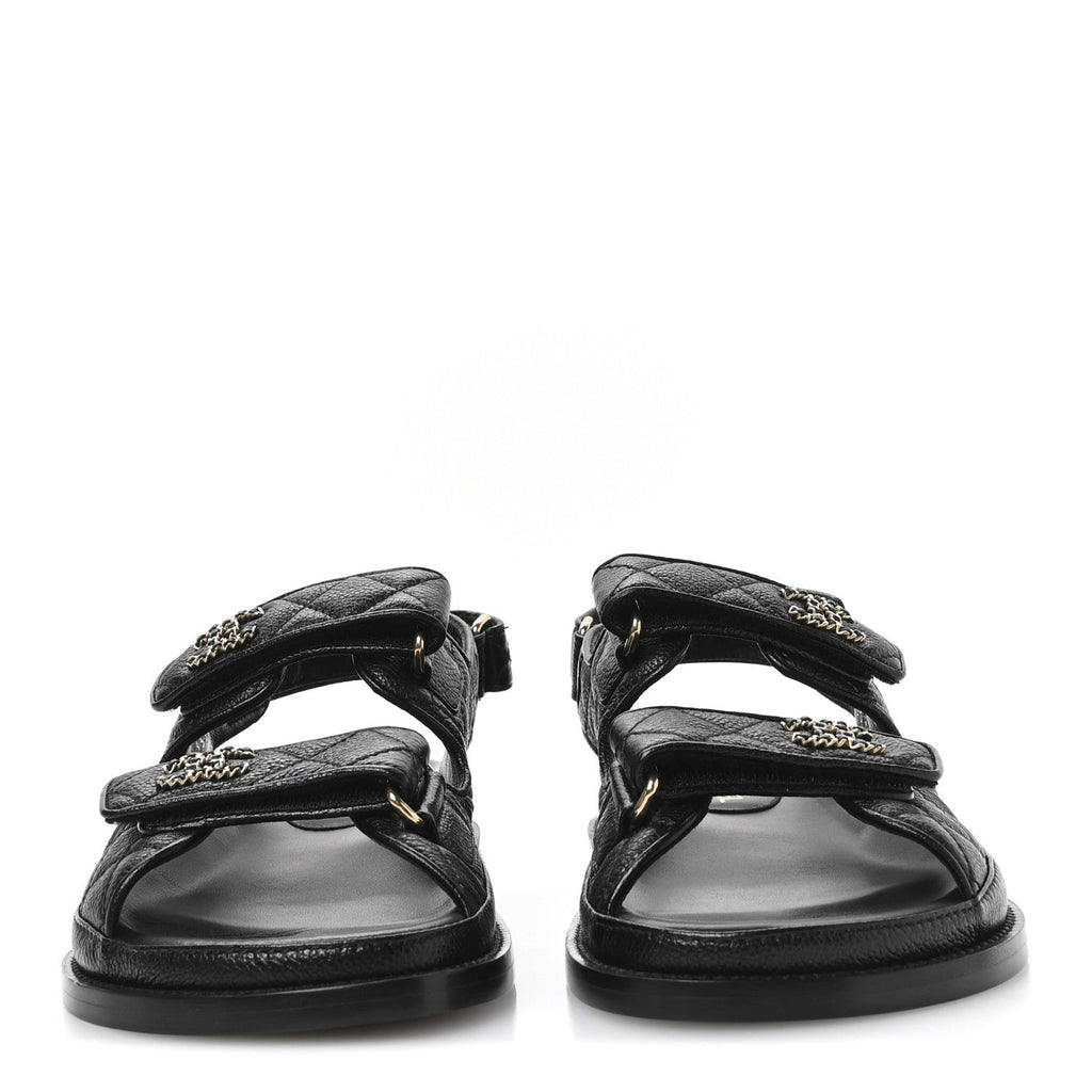 Grained Calfskin Velcro Dad Sandals 38 Black