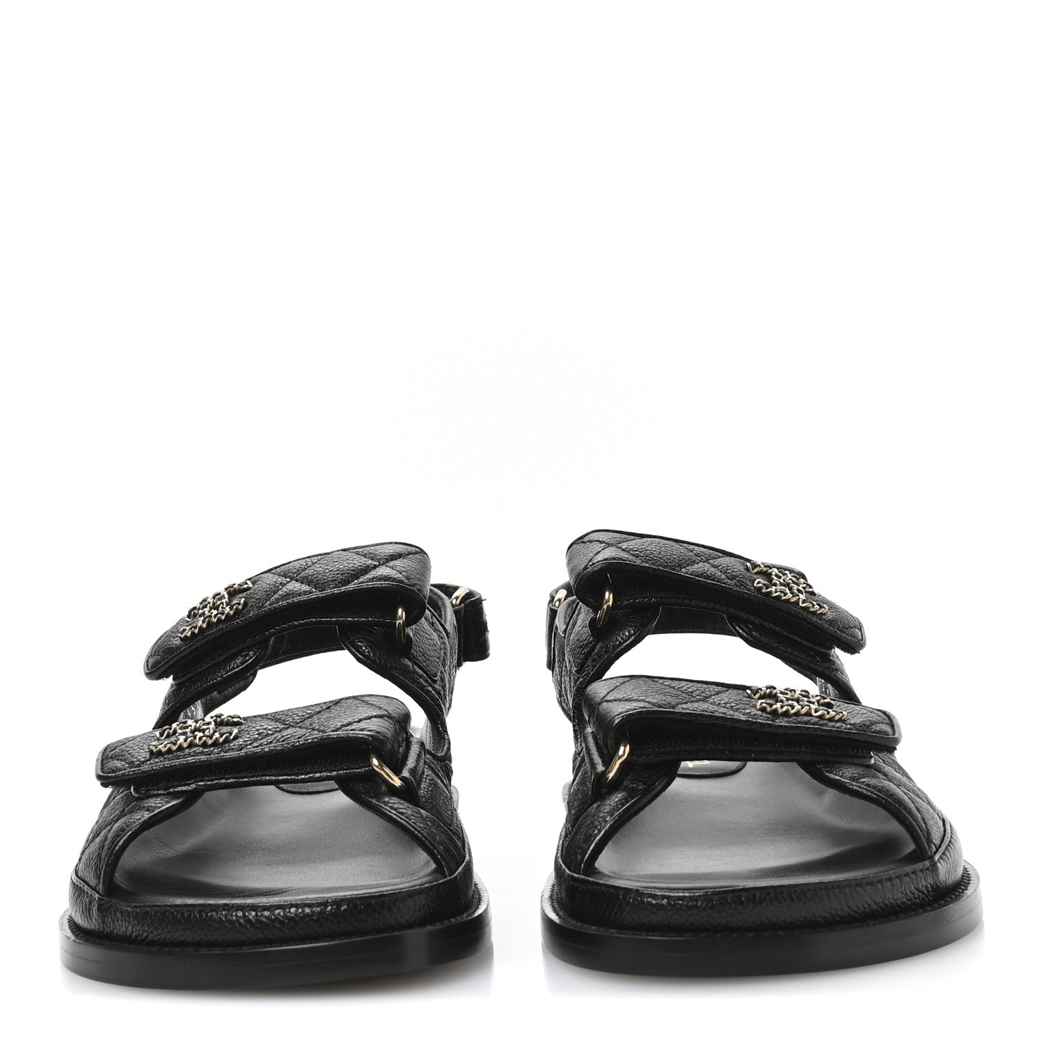 Grained Calfskin Velcro Dad Sandals 38 Black