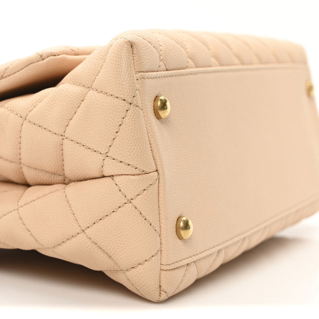 Caviar Quilted Small Coco Handle Flap Beige
