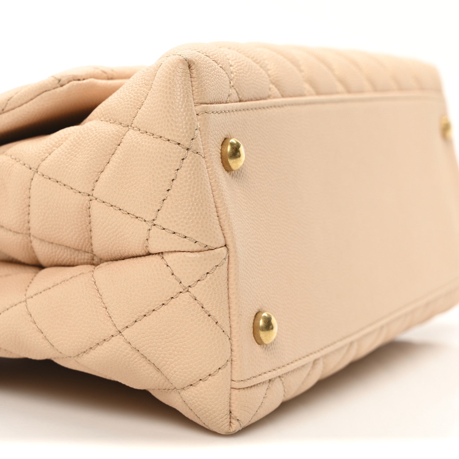 Caviar Quilted Small Coco Handle Flap Beige