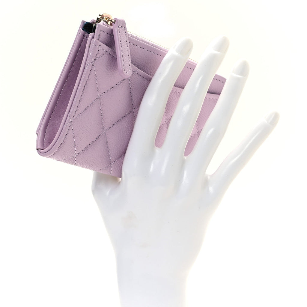 Caviar Quilted CC Zip Around  Holder Light Purple
