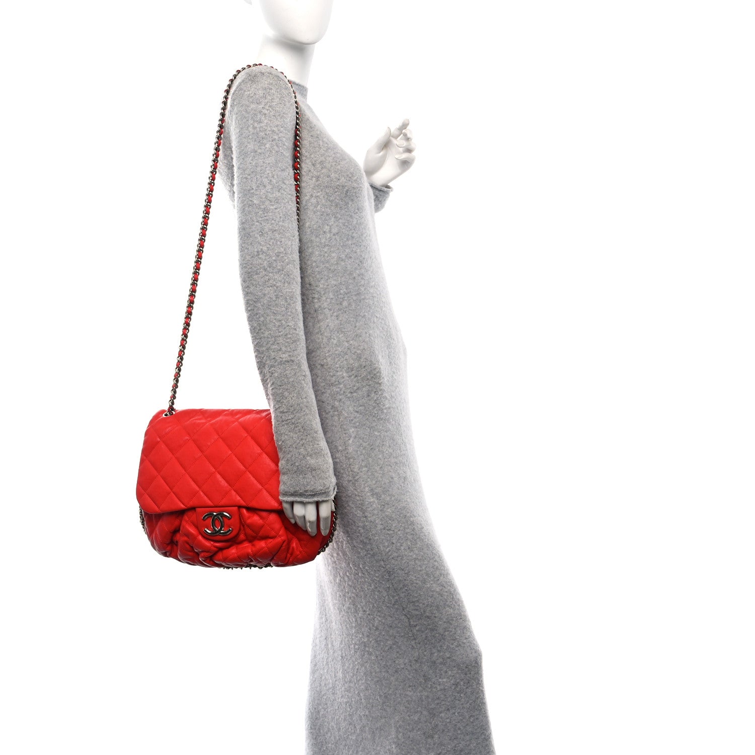 Washed Lambskin Quilted Large Chain Around Messenger Red