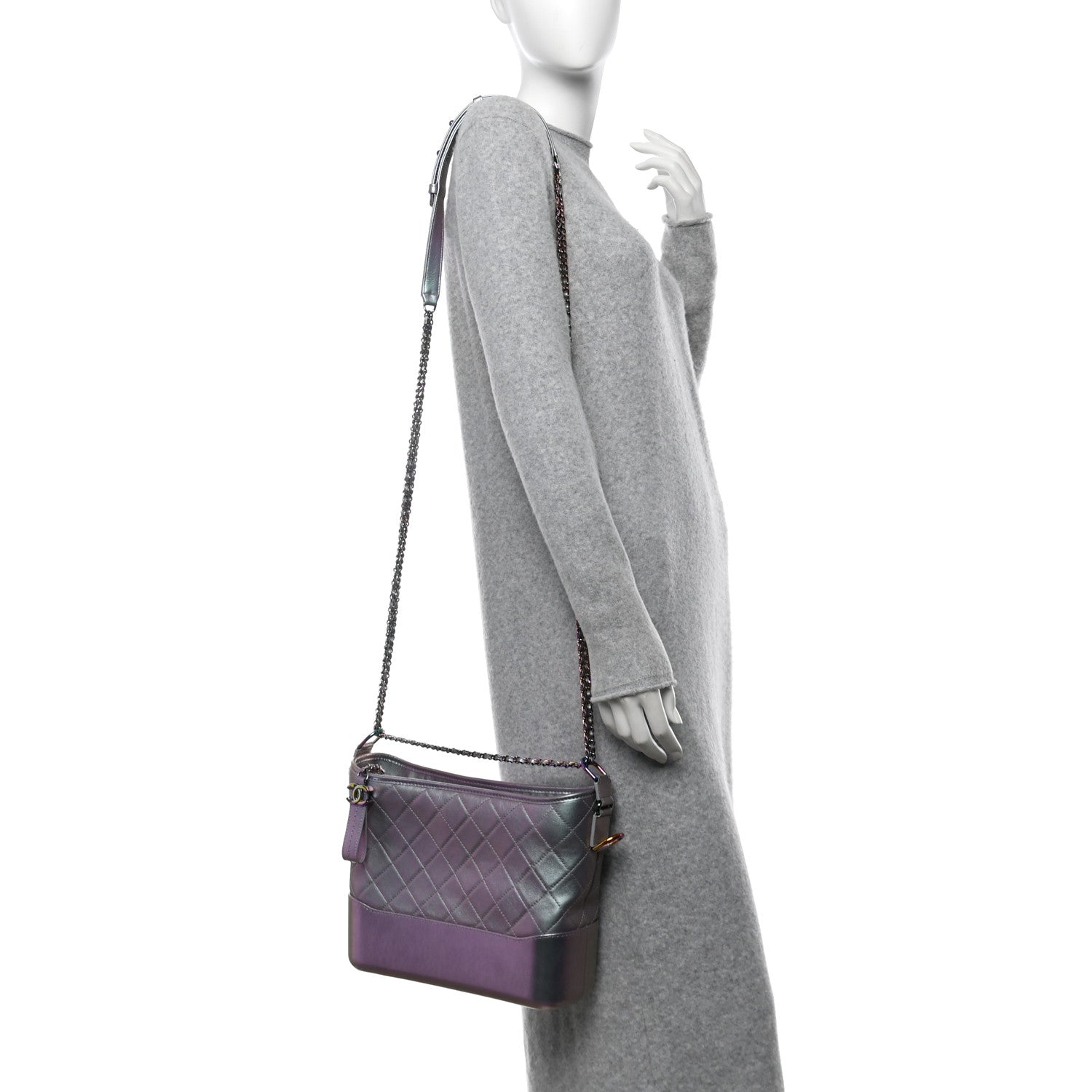Iridescent Lambskin Calfskin Quilted Medium Gabrielle Hobo Light Purple