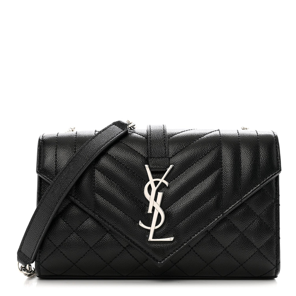 Grain De Poudre Textured Mixed Matelasse Triquilt Small Monogram Satchel Black