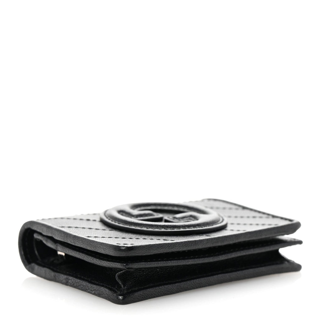 Sakai Be Green Calfskin Diagonal Stitched Blondie  Case Wallet Black