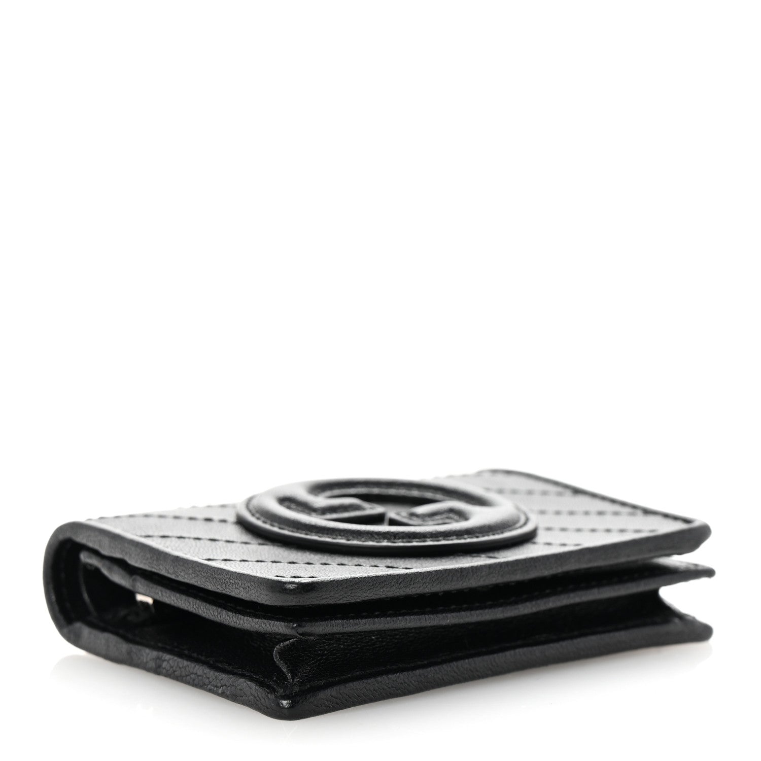 Sakai Be Green Calfskin Diagonal Stitched Blondie  Case Wallet Black