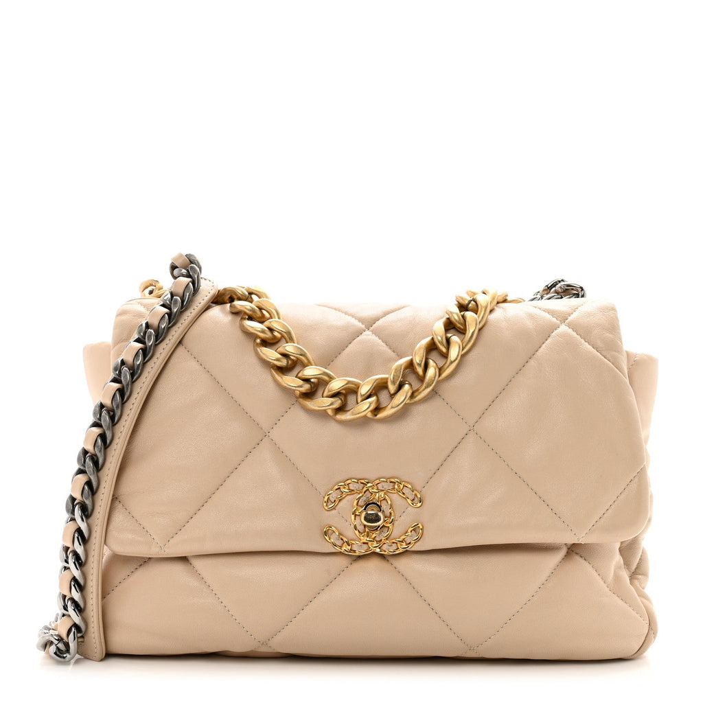 Lambskin Quilted Large Chanel 19 Flap Beige