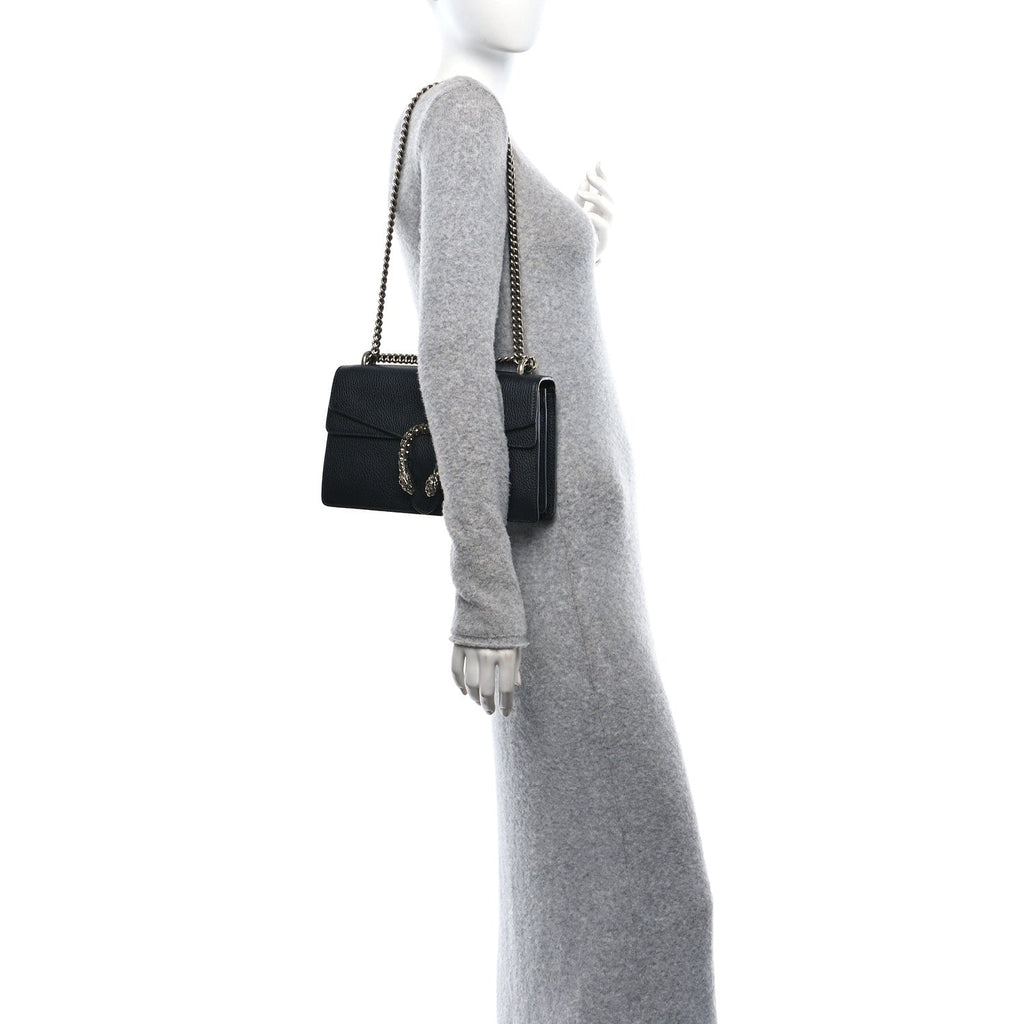 Pebbled Calfskin Small Dionysus Shoulder Bag Black
