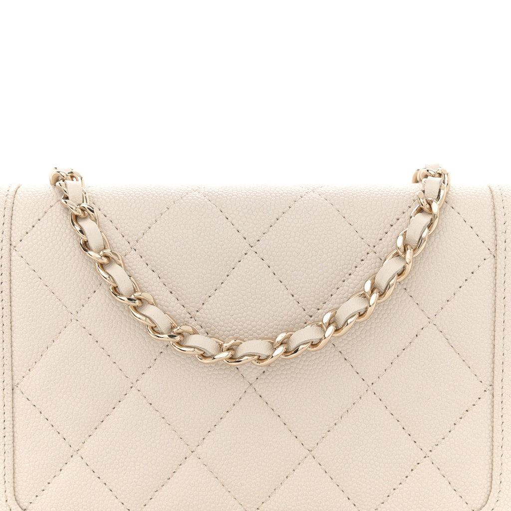 Caviar Quilted Vintage Mademoiselle Wallet On Chain WOC White