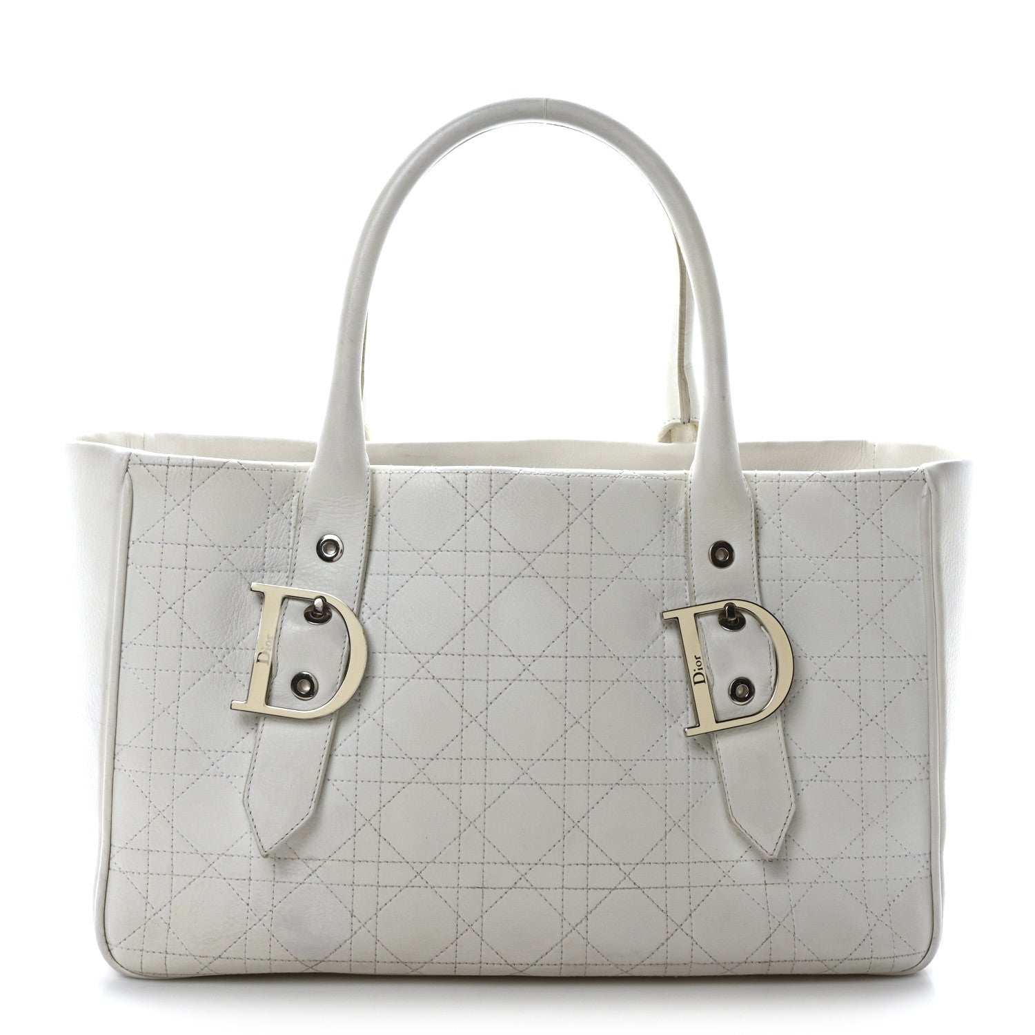 Calfskin Cannage D Buckle Tote White
