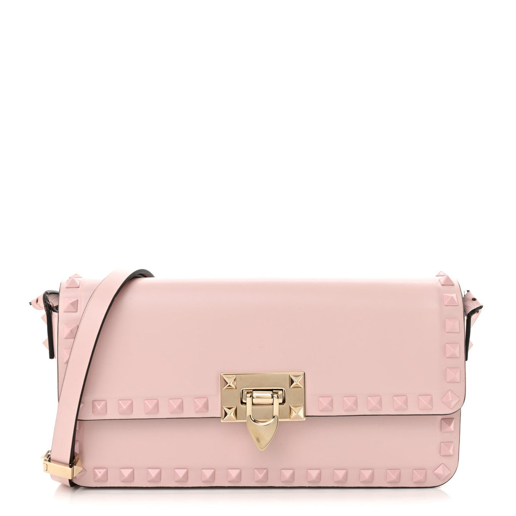 Smooth Calfskin Monochrome Rockstud Flip Lock Shoulder Bag Poudre