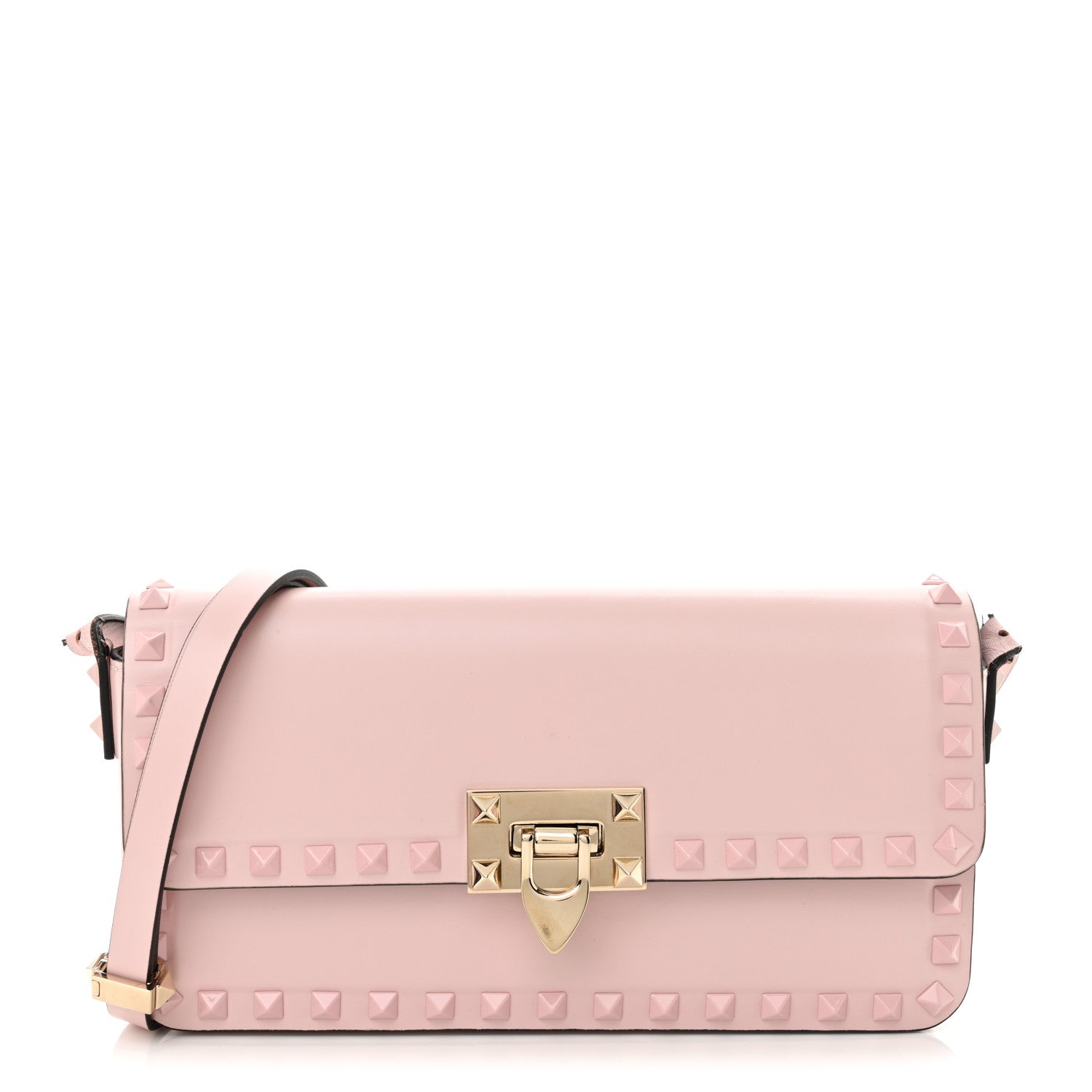 Smooth Calfskin Monochrome Rockstud Flip Lock Shoulder Bag Poudre