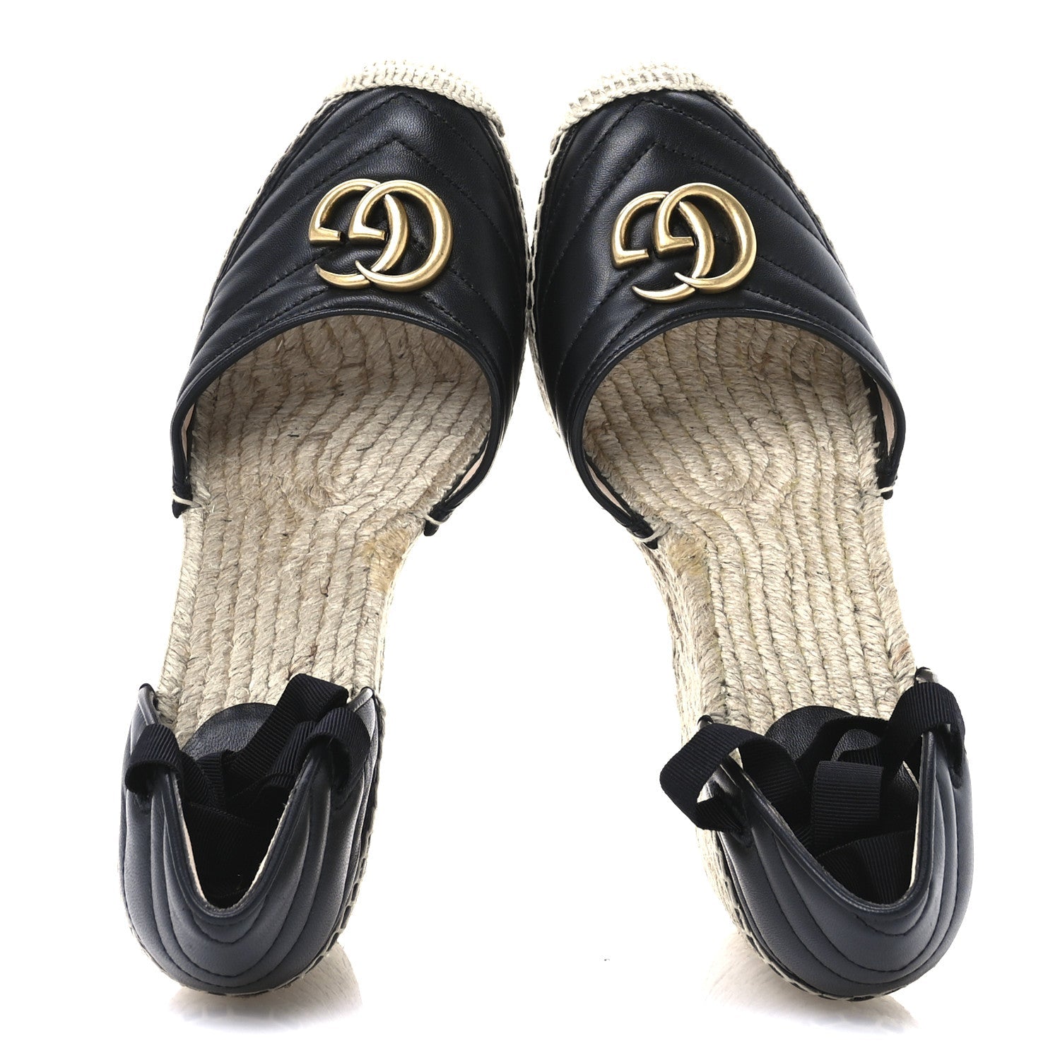 Nappa Matelasse GG Marmont Ankle Wrap Platform 35/120mm Espadrille Wedges 40.5 Black