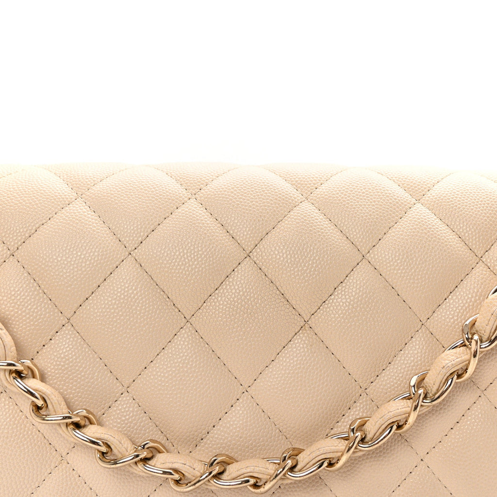 Caviar Quilted Jumbo Double Flap Light Beige