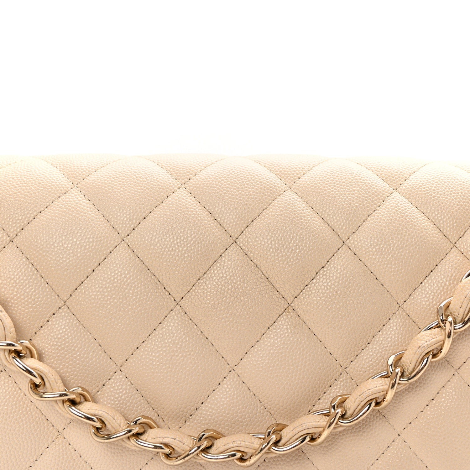 Caviar Quilted Jumbo Double Flap Light Beige