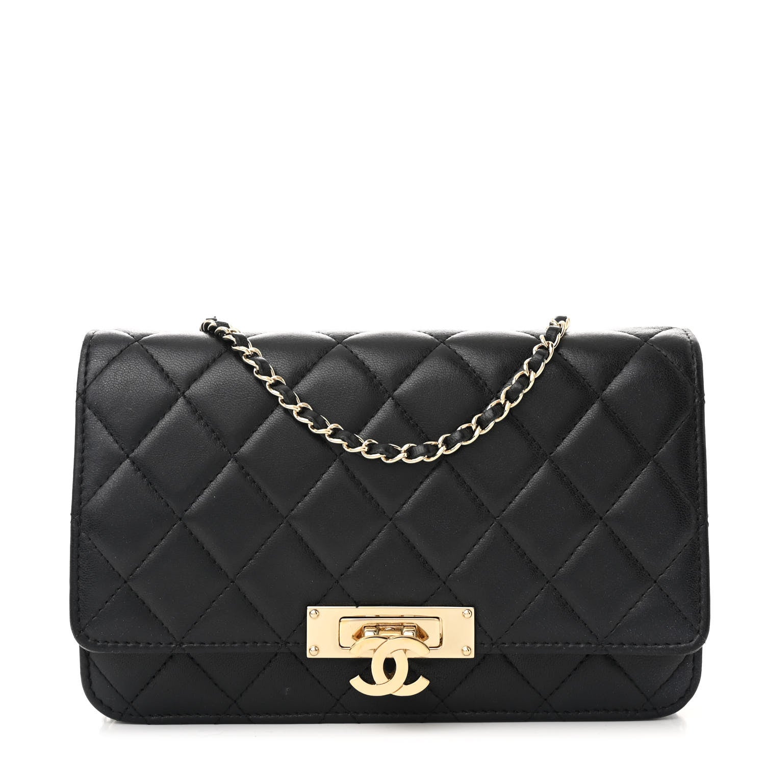 Caviar Quilted Golden Class Wallet On Chain WOC Black
