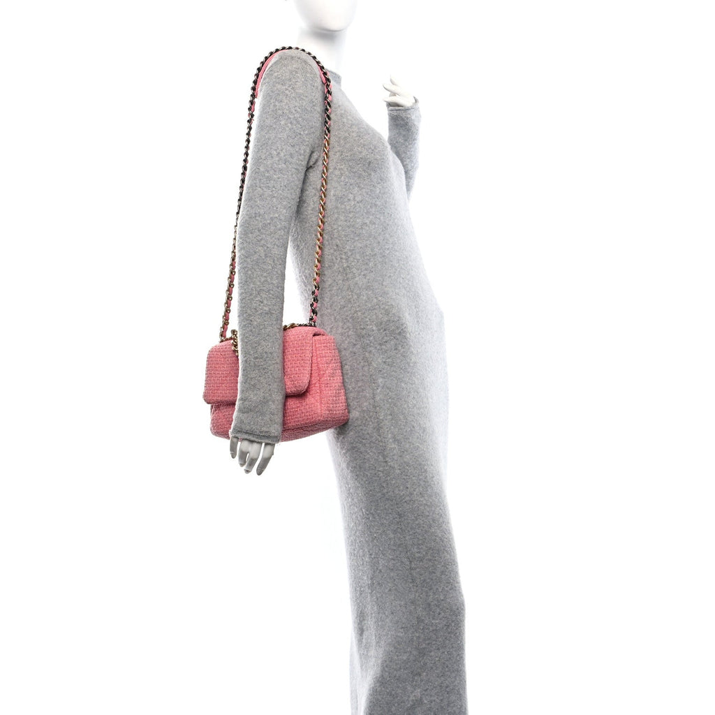 Metallic Tweed Quilted Medium Chanel 19 Flap Pink