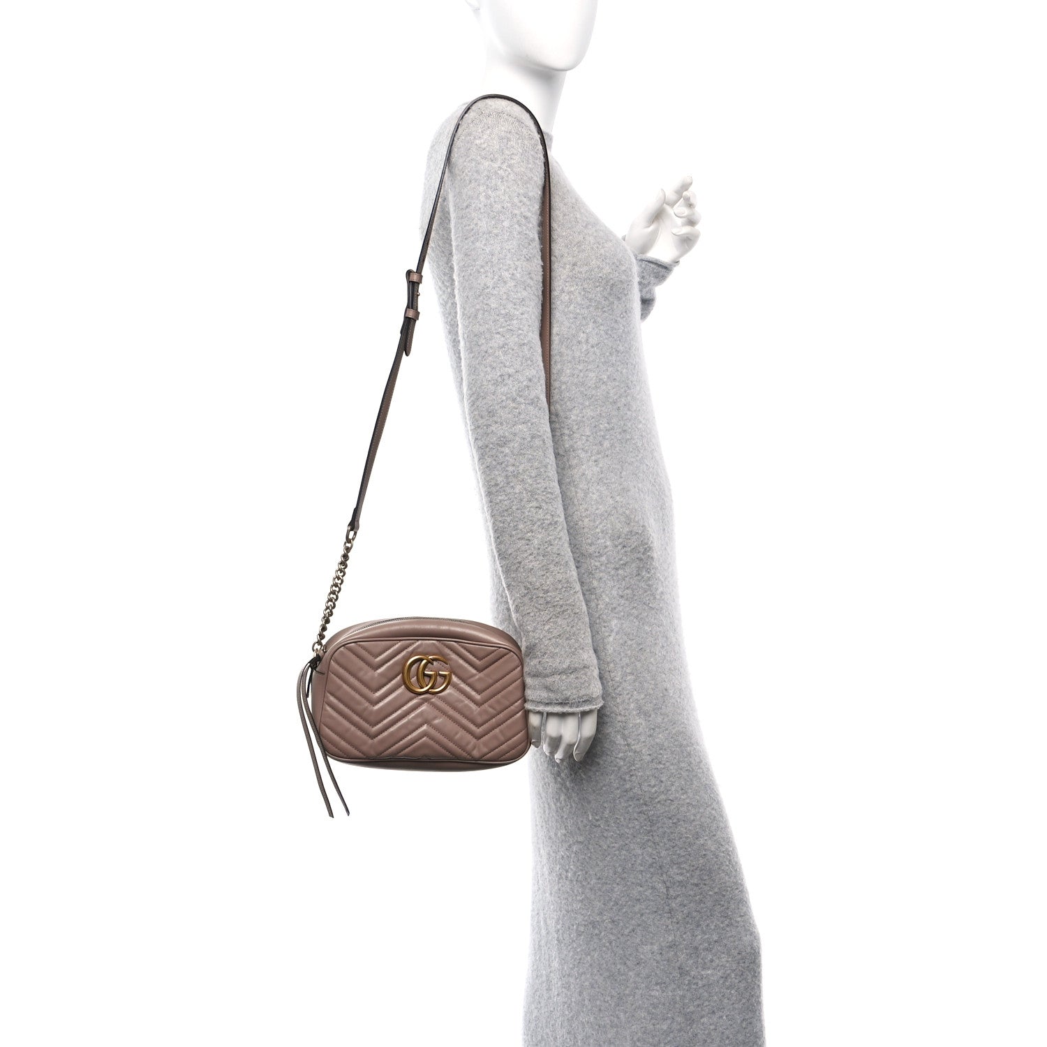 Calfskin Matelasse Small GG Marmont Chain Shoulder Bag Porcelain Rose