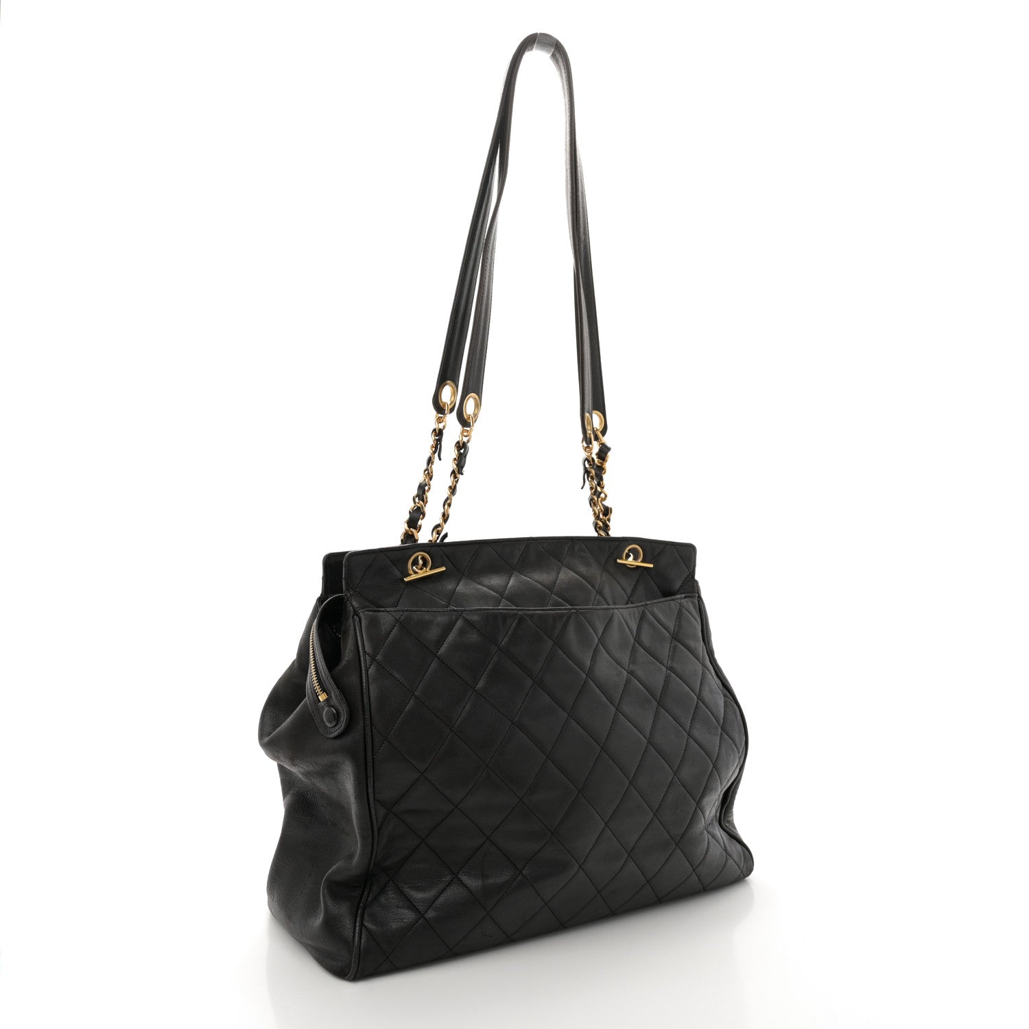Lambskin Large Quilted Shopping Tote Black