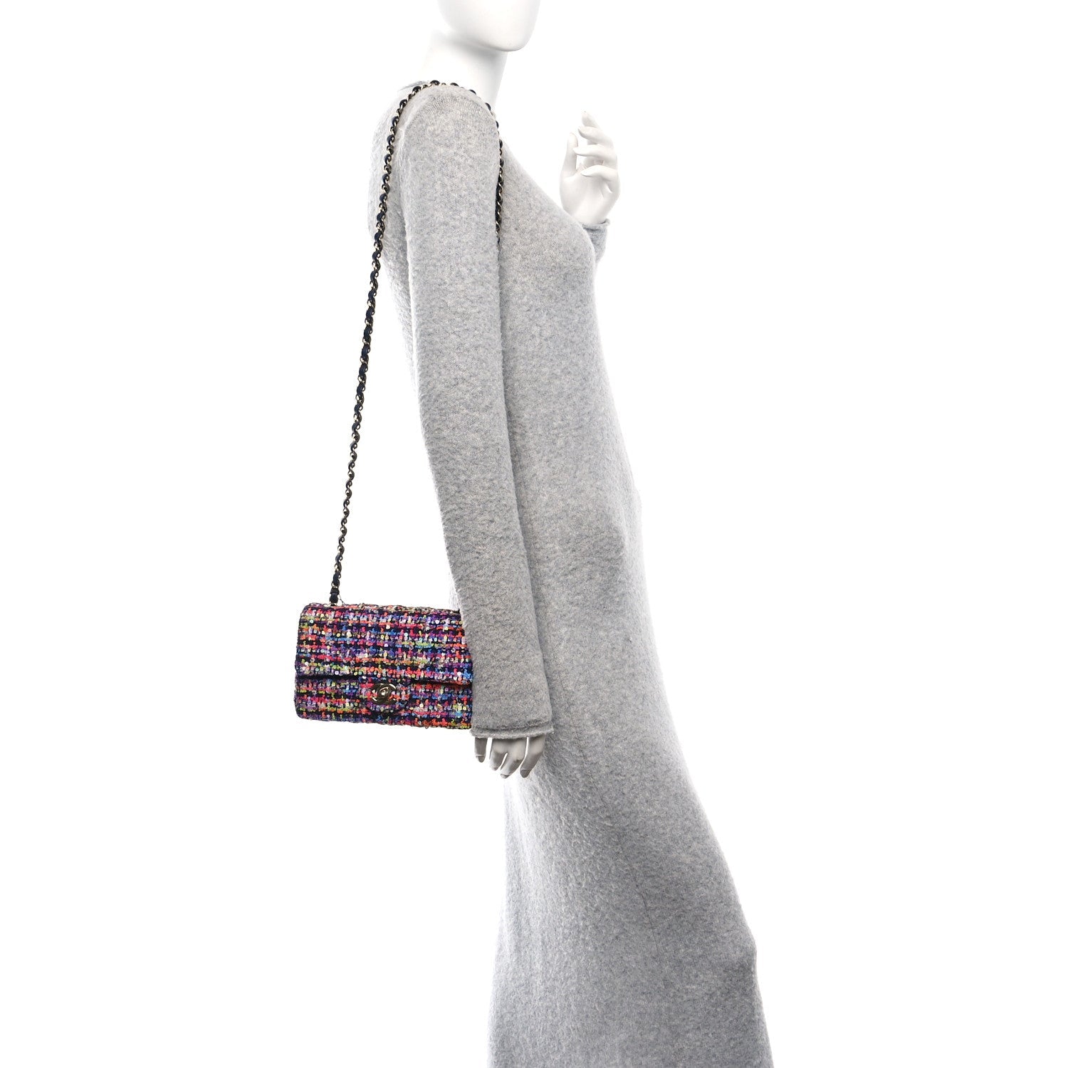 Tweed Quilted Mini Rectangular Flap Navy Blue Multicolor