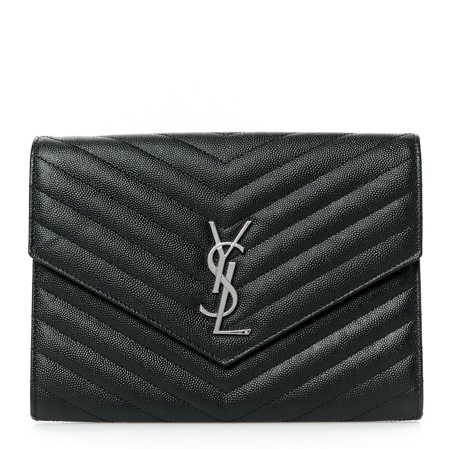 Grain De Poudre Matelasse Chevron Monogram Envelope Clutch Black