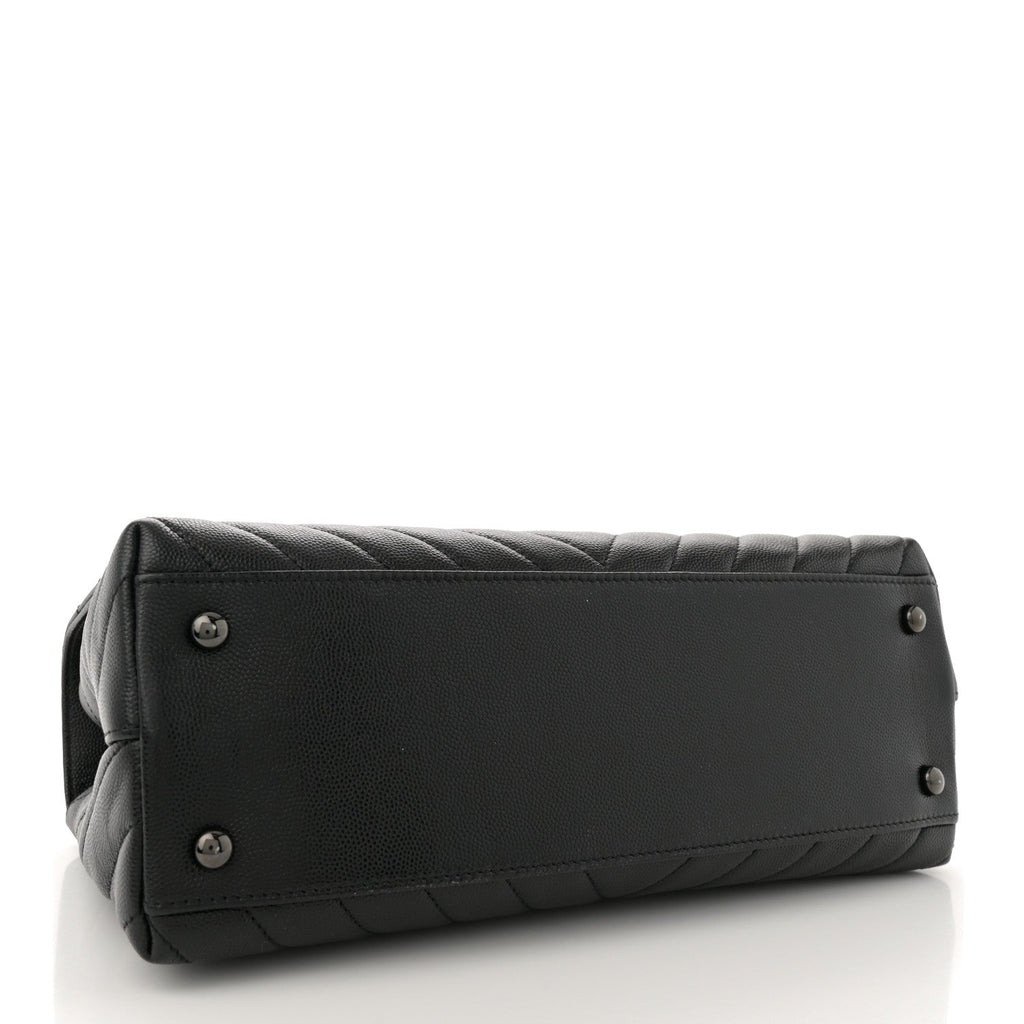 Caviar Chevron Quilted Small Coco Handle Flap So Black