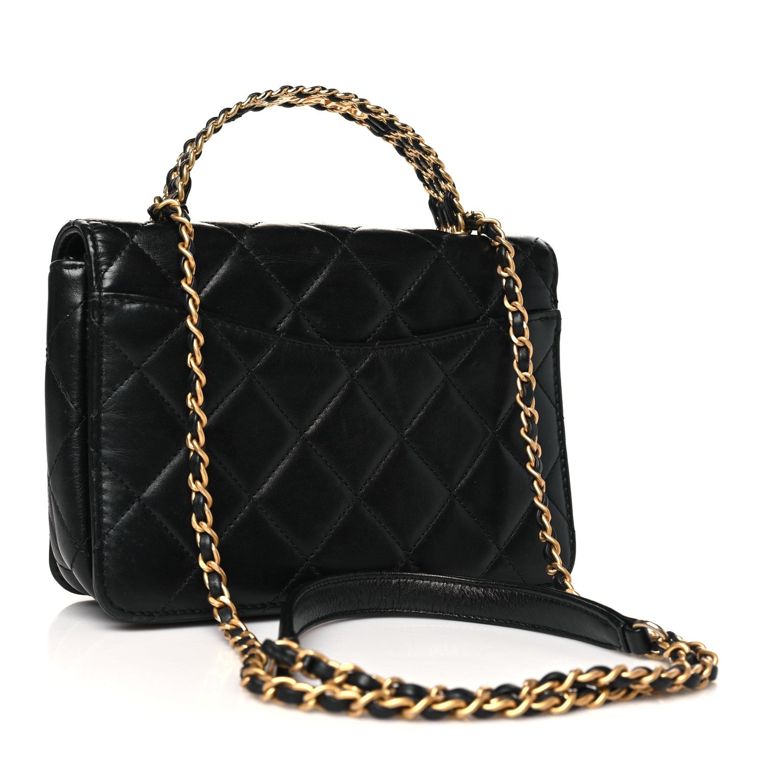 Lambskin Quilted Small Logo Top Handle Flap Black