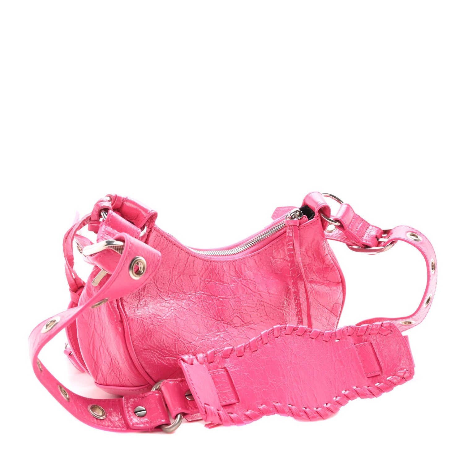Extra Supple Calfskin Crocodile Embossed XS Le Cagole Shoulder Bag  Lipstick Pink