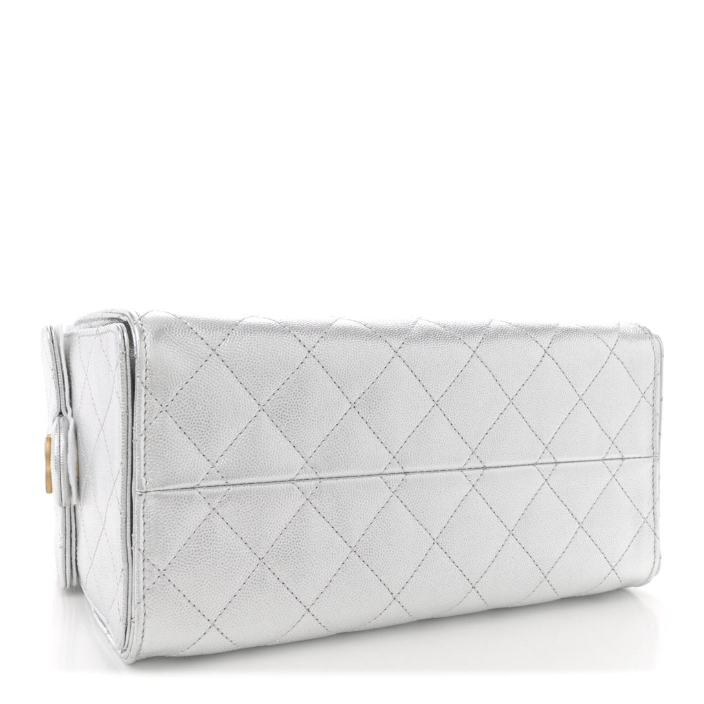 Metallic Caviar Quilted Small Chanel 25 Hobo Silver
