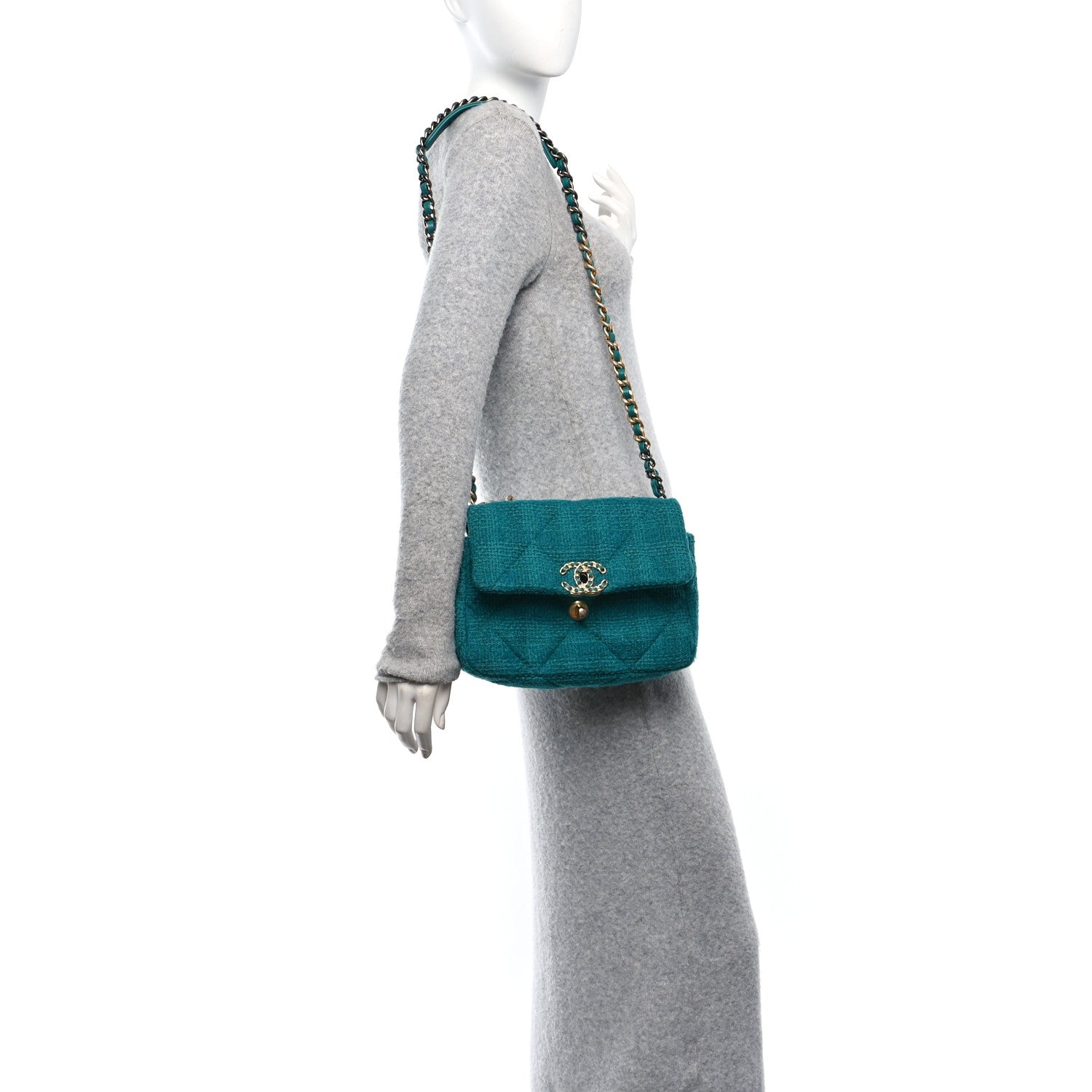 Tweed Quilted Medium Chanel 19 Flap Green