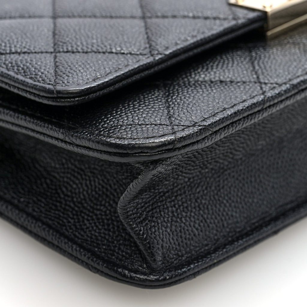 Caviar Quilted Golden Class Wallet On Chain WOC Black