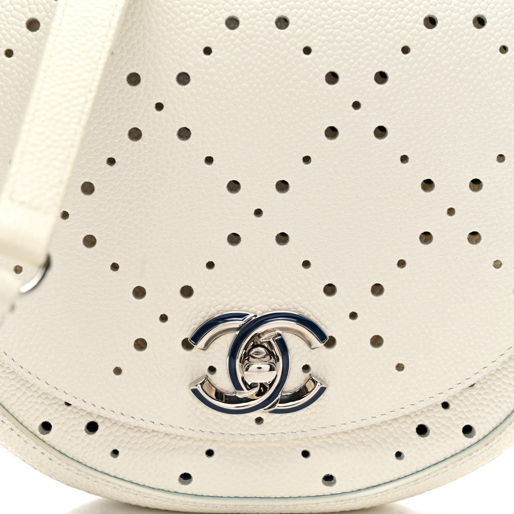 Caviar Perforated Messenger Bag White