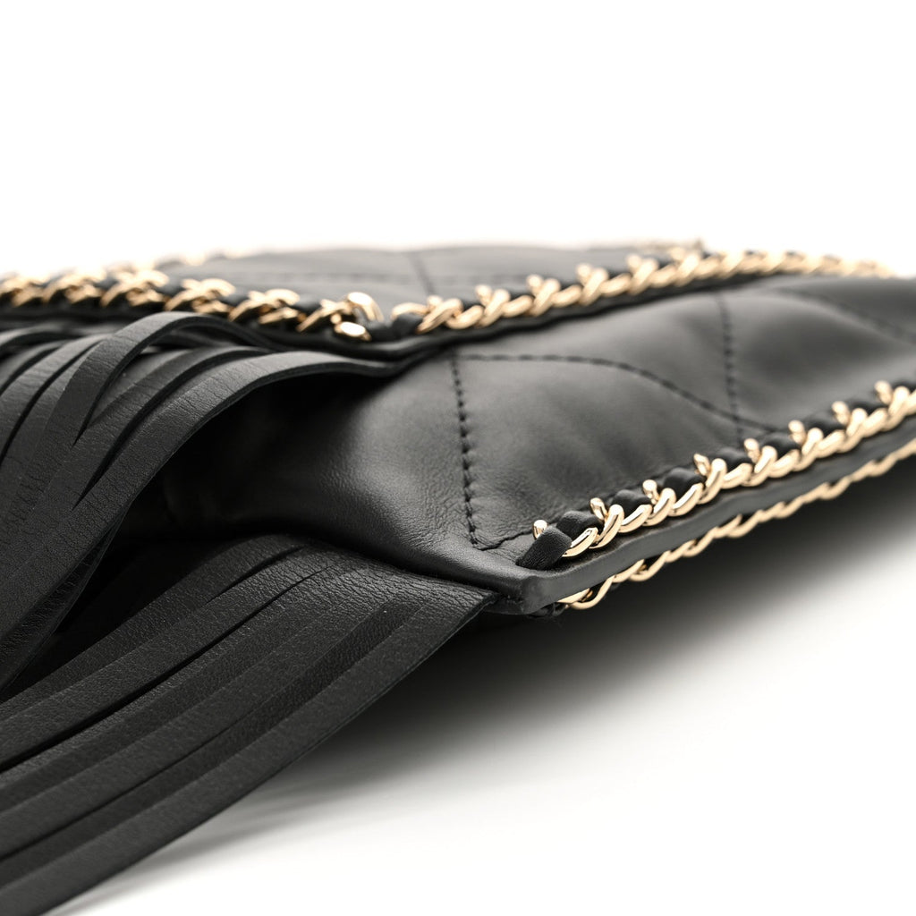 Calfskin Quilted Fringe Small Shopping Bag Black