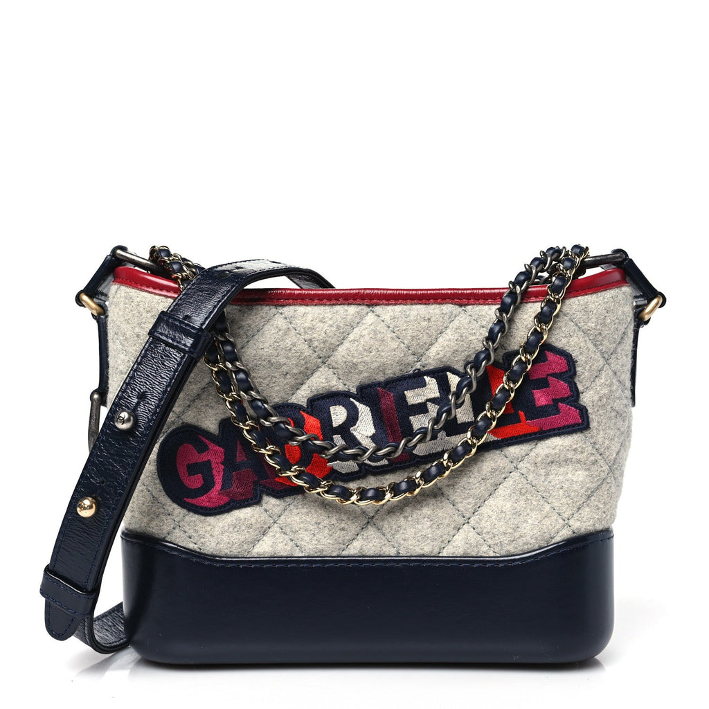 Wool Calfskin Quilted Small Gabrielle Hobo Navy