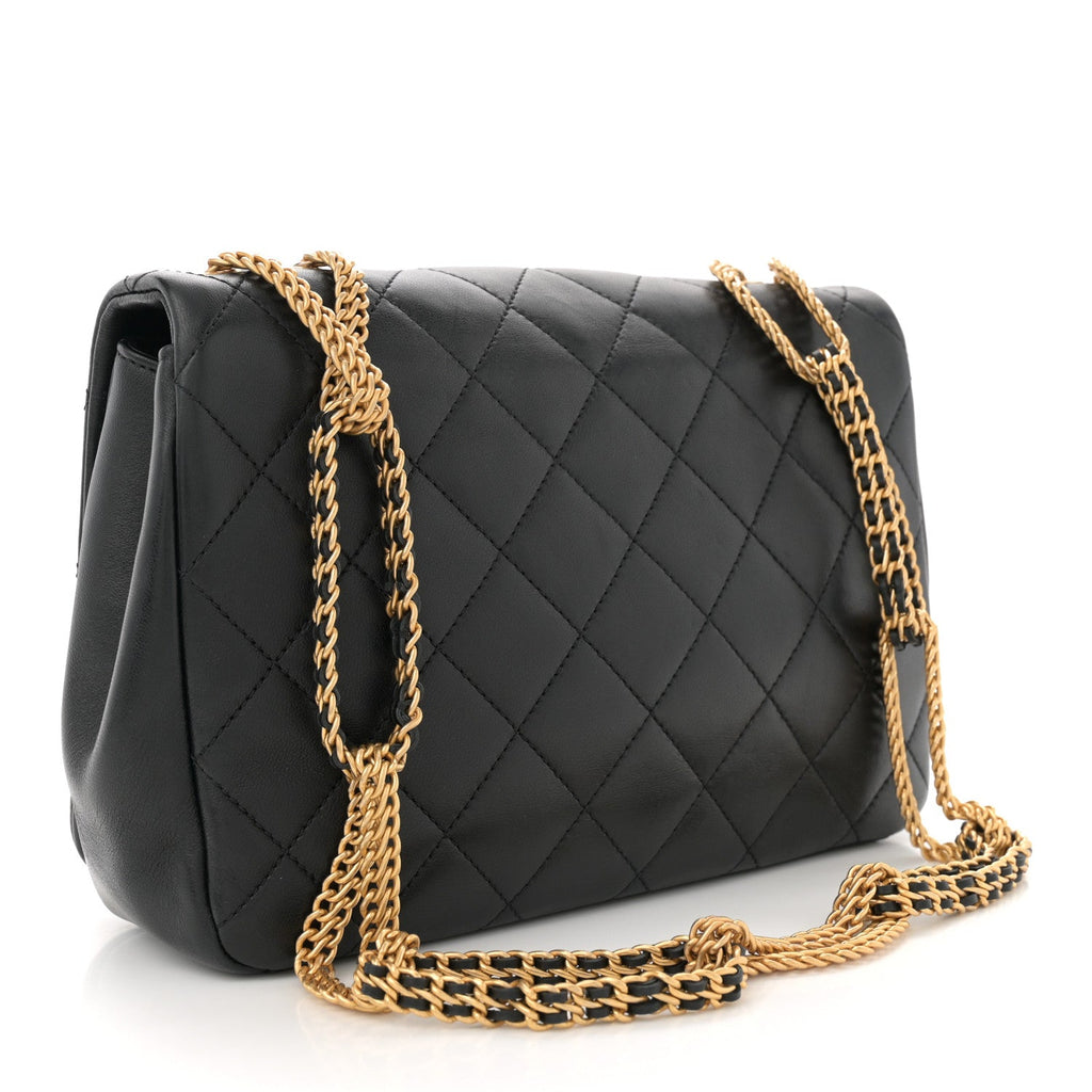Lambskin Quilted Chain To Chain Flap Black
