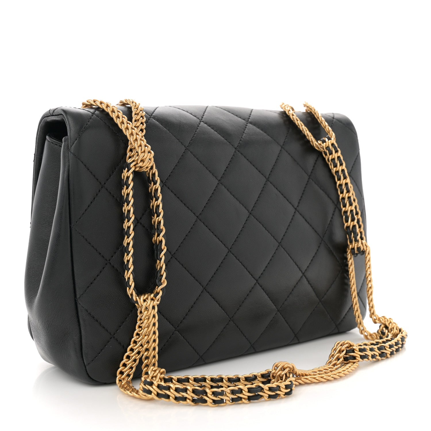 Lambskin Quilted Chain To Chain Flap Black