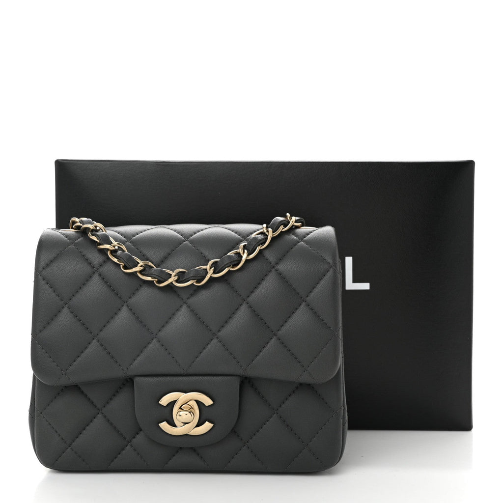 Lambskin Quilted Mini Square Flap Dark Grey