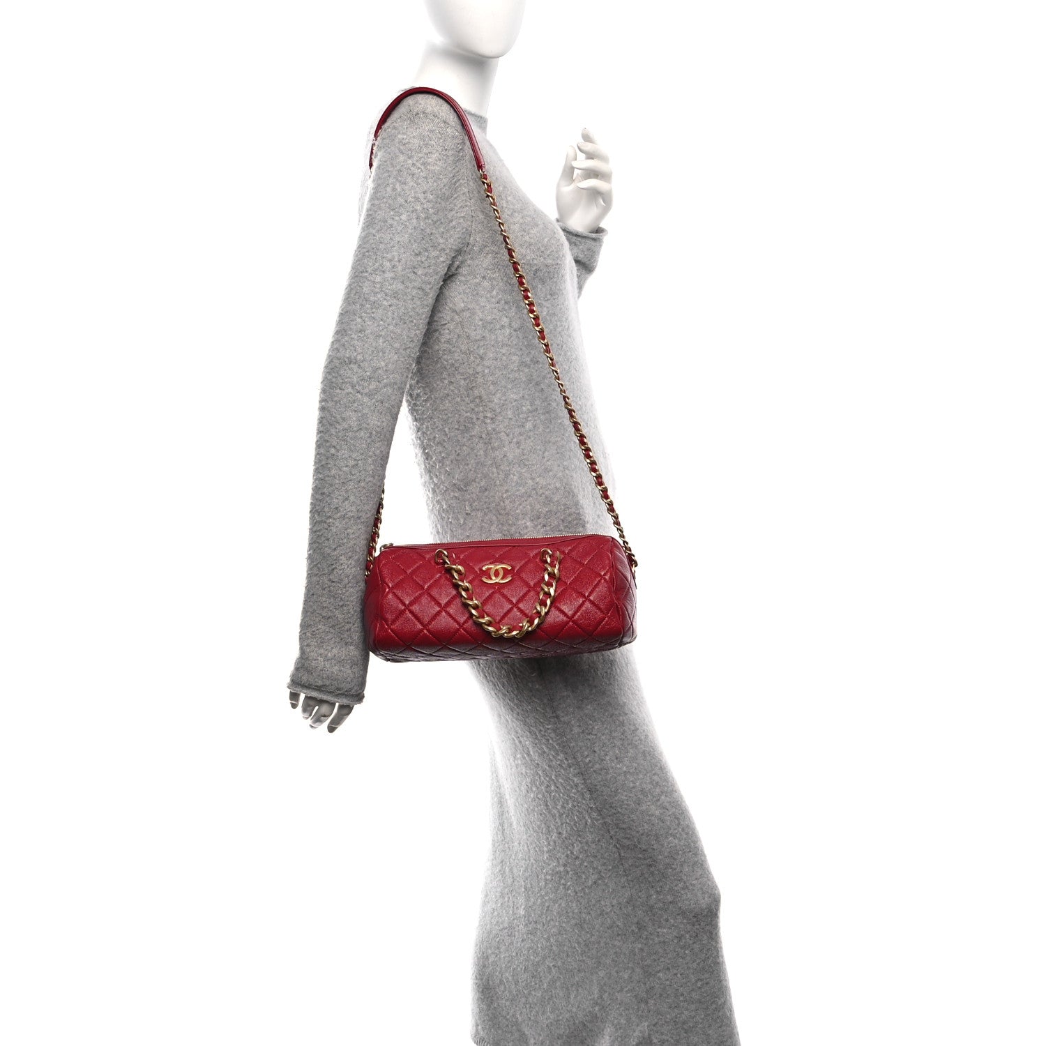 Shiny Lambskin Quilted Fashion Therapy Bowling Bag Red