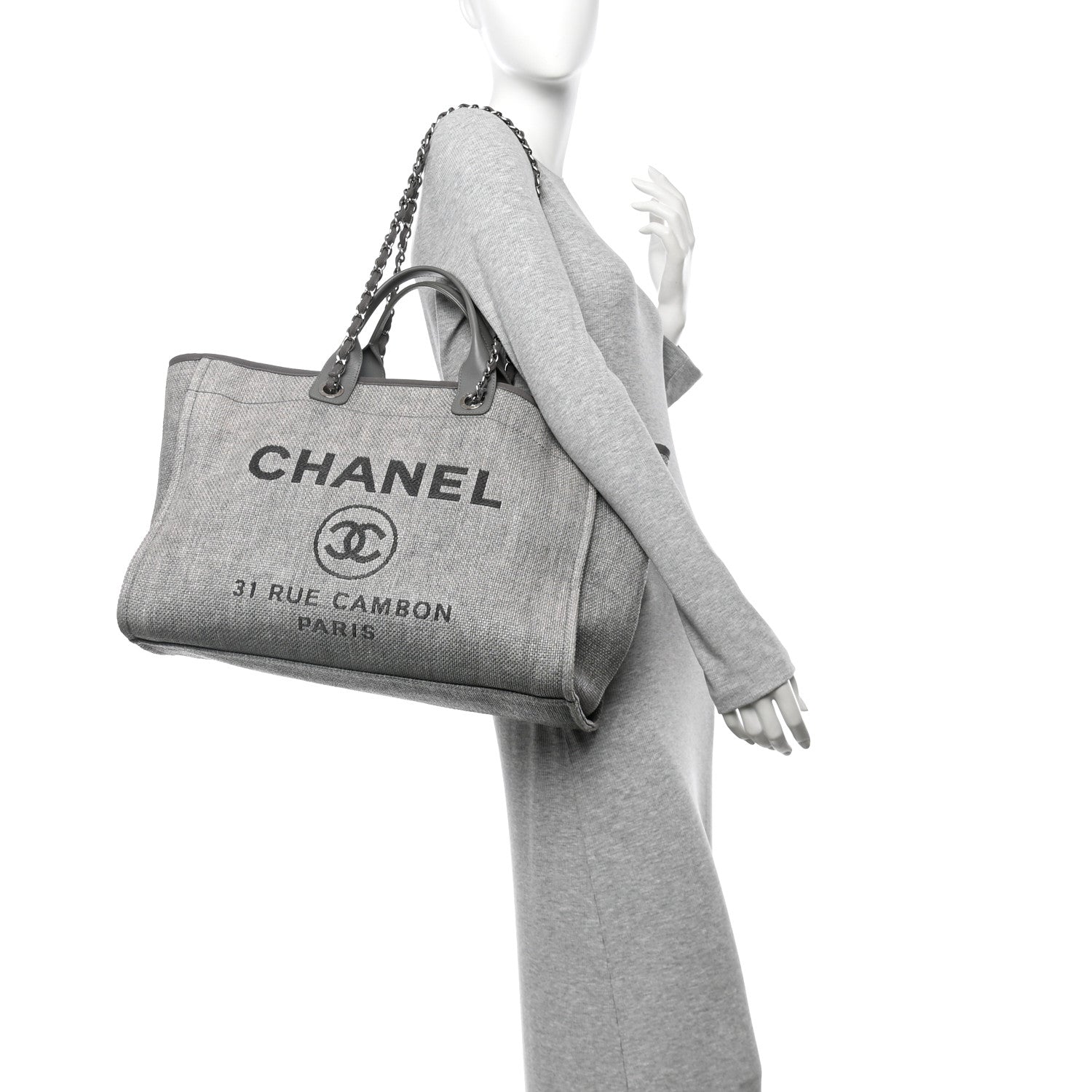 Woven Straw Raffia Large Deauville Tote Grey