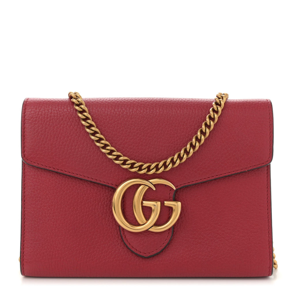 Calfskin GG Marmont Chain Wallet Vulcanic Red